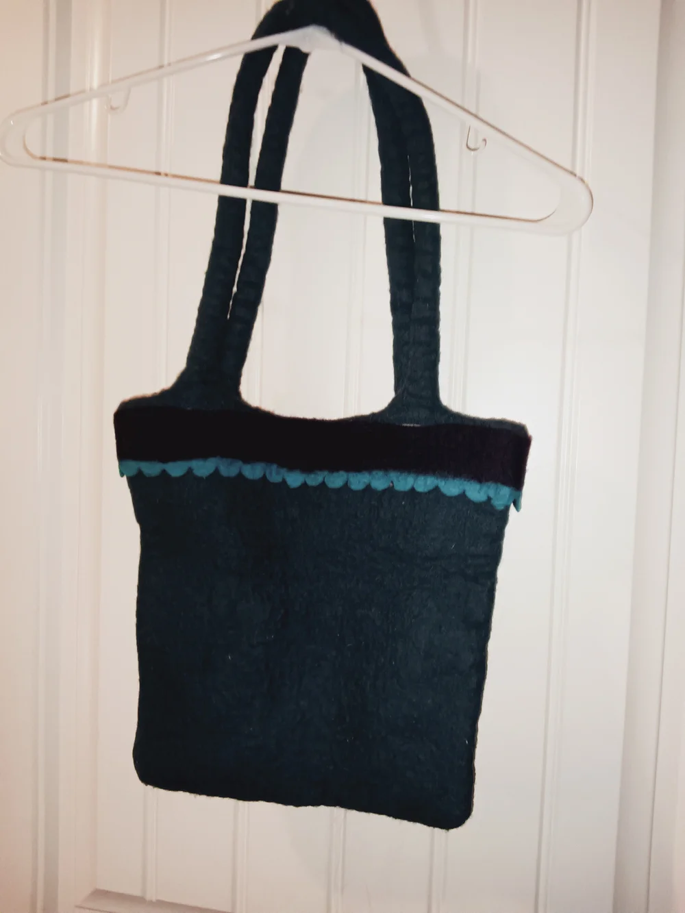 Artisan Boiled Wool Felt Floral Shoulder Tote Bag | Teal & Multi-Color